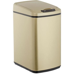 Relaxdays - Sensor Mülleimer 12l, eckiger Abfalleimer mit Deckel & Inneneimer, Küche & Bad, Automatik Mülleimer, gold