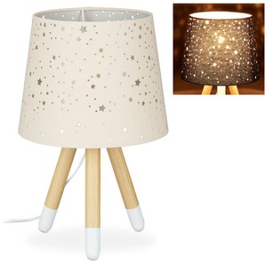 Relaxdays - Tischlampe Kinderzimmer, Nachttischlampe für Mädchen, E14, runder Stoffschirm mit Sternen, 40 cm hoch, rosa