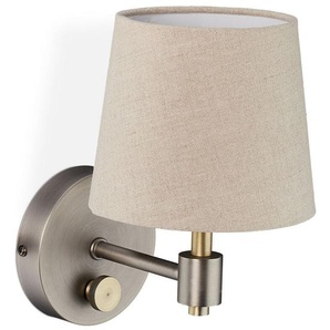 Relaxdays - Wandlampe Vintage, dimmbar, Wandstrahler mit Schalter, Stoffschirm, E14, HxBxT: 23 x 15 x 21 cm, beige/silber