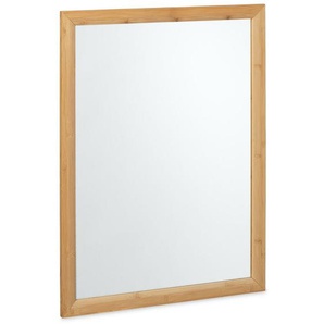 Relaxdays - Wandspiegel, Bambus Rahmen, HxB: 80 x 60 cm, Wohnspiegel, Aufhängespiegel Badezimmer, Garderobe & Flur, natur