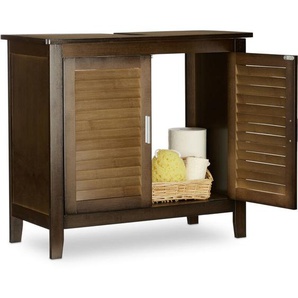 Relaxdays - Waschbeckenunterschrank dunkelbraun lamell, Badschrank aus Bambus, Waschbeckenschrank, hbt: 60 x 67 x 30 cm