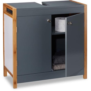 Relaxdays - Waschbeckenunterschrank mit Bambusrahmen, verstellbarer Einlegeboden, Aussparung, HxBxT: 60 x 60 x 29 cm, grau