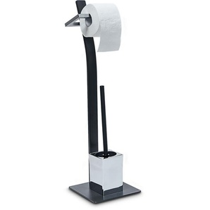 Relaxdays - WC-Garnitur grao, HxBxT:70x20x20cm, mit Klobürste & Rollenhalter, Metall, WC-Ständer, schwarz/anthrazit
