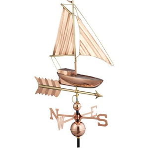 Relaxdays Wetterfahne Schiff, Metall, Windrichtungsanzeiger fürs Dach, Garten, Windfahne mit Himmelsrichtungen, kupfer