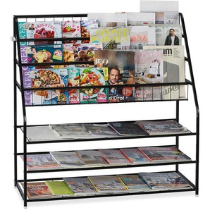 Relaxdays - xl Zeitschriftenregal, hbt: 96 x 97 x 37 cm, Metall, freistehend, Zeitschriftenständer für Wohnzimmer, schwarz