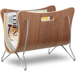 Relaxdays Zeitungsständer Holz, Bugholz, Zeitungskorb, modernes Design, robust, Tragegriffe, HBT 30 x 37 x 25 cm, natur