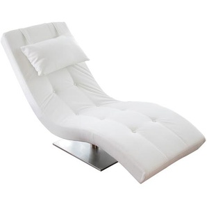 Relaxliege weiß, Kunstleder-Optik, Edelstahlfuß, geschwungene Liegefläche mit Kunstlederbezug - Liege, Chaiselongue