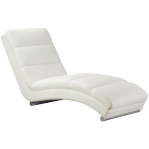 Relaxliege weiß, Kunstleder-Optik, geschwungene Liegefläche, mit verchromten Füßen - Liege, Chaiselongue