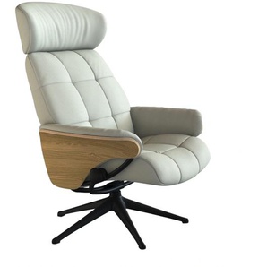 Relaxsessel FLEXLUX Relaxchairs Skagen Sessel Gr. Echtleder, Armlehne Eiche, Kopfstützenverstellung-Rückteilverstellung, B/H/T: 82 cm x 112 cm x 87 cm, weiß (warm white) Lesesessel und Relaxsessel
