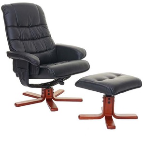 Relaxsessel HHG 320, Fernsehsessel Liegesessel TV-Sessel mit Hocker Kunstleder schwarz