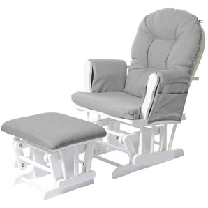 Relaxsessel HHG-721, Schaukelstuhl Sessel Schwingstuhl mit Hocker Stoff/Textil, hellgrau, Gestell weiß