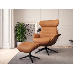 Relaxsessel LESO Braun Echtleder Danbi mit Hocker Schwarz 90 x 107 x 90cm