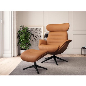 Relaxsessel LESO Braun Echtleder Danbi ohne Hocker Schwarz 90 x 107 x 90cm