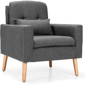 Relaxsessel mit Armlehnen & Rückenkissen, Einzelsofa gepolstert, Fernsehsessel grau, bis 150kg 73x77x85cm - Costway