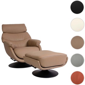 Relaxsessel mit Hocker HWC-K99, Fernsehsessel Sessel, Wippfunktion drehbar, Metall Echtleder/Kunstleder ~ taupe