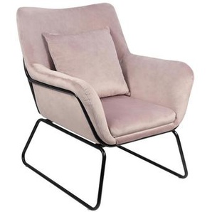 Relaxsessel mit Samtbezug, Rose, Gestell Metall Schwarz pulverbeschichtet - Loungesessel, Polstersessel