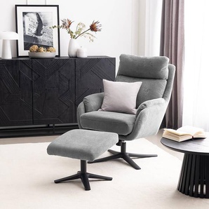 Relaxsessel Oteli mit Hocker Grau/Grau Strukturstoff 74 x 102 x 89cm