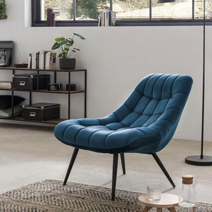 Relaxsessel SALESFEVER Sessel Gr. Samt-Polyester, B/H/T: 76 cm x 85 cm x 85,6 cm, blau (blau, schwarz) Lesesessel und Relaxsessel
