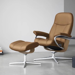 Relaxsessel STRESSLESS Consul Sessel Gr. Leder PALOMA, Cross Base Eiche, L, Rela x funktion-Drehfunktion-Plus™System-Gleitsystem-BalanceAdapt™, B/H/T: 91 cm x 102 cm x 79 cm, braun (taupe paloma) Lesesessel und Relaxsessel