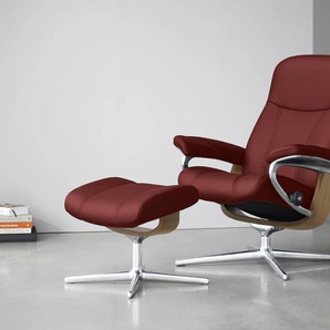 Relaxsessel STRESSLESS Consul Sessel Gr. Leder PALOMA, Cross Base Eiche, Rela x funktion-Drehfunktion-Plus™System-Gleitsystem-BalanceAdapt™, B/H/T: 78 cm x 97 cm x 70 cm, rot (cherry paloma) Lesesessel und Relaxsessel