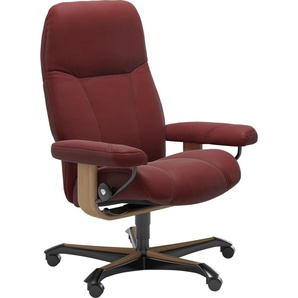 Relaxsessel STRESSLESS Consul Sessel Gr. Leder PALOMA, Home Office Base Eiche, Plus™System-Gleitsystem-Rela x funktion-Drehfunktion-Kopfstützenverstellung-Rückteilverstellung-Höhenverstellung, B/H/T: 76 cm x 112 cm x 71 cm, rot (cherry paloma) Lesesessel