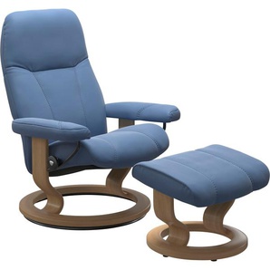 Relaxsessel STRESSLESS Consul Sessel Gr. Material Bezug, Material Gestell, Ausführung / Funktion, Maße B/H/T, blau (batick) Lesesessel und Relaxsessel mit Classic Base, Größe S, Gestell Eiche