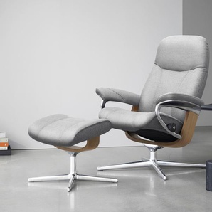 Relaxsessel STRESSLESS Consul Sessel Gr. ROHLEDER Stoff Q2 FARON, Cross Base Eiche, Rela x funktion-Drehfunktion-Plus™System-Gleitsystem-BalanceAdapt™, B/H/T: 82 cm x 102 cm x 72 cm, grau (light grey q2 faron) Lesesessel und Relaxsessel mit Hocker, Cross