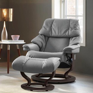 Relaxsessel STRESSLESS Reno Sessel Gr. Leder BATICK, Classic Base Wenge, Relaxfunktion-Drehfunktion-Plus™System-Gleitsystem, B/H/T: 88 cm x 98 cm x 78 cm, grau (wild dove batick) Lesesessel und Relaxsessel