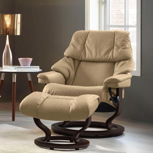 Relaxsessel STRESSLESS Reno Sessel Gr. Leder PALOMA, Classic Base Braun-S, Relaxfunktion-Drehfunktion-Plus™System-Gleitsystem, B/H/T: 75 cm x 96 cm x 75 cm, beige (sand paloma) Lesesessel und Relaxsessel mit Hocker, Classic Base, Größe S, M & L, Gestell
