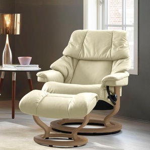 Relaxsessel STRESSLESS Reno Sessel Gr. Leder PALOMA, Classic Base Eiche, Relaxfunktion-Drehfunktion-Plus™System-Gleitsystem, B/H/T: 75 cm x 96 cm x 75 cm, beige (vanilla paloma) Lesesessel und Relaxsessel mit Classic Base, Größe S, M & L, Gestell Eiche