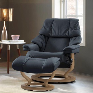 Relaxsessel STRESSLESS Reno Sessel Gr. Leder PALOMA, Classic Base Eiche, Relaxfunktion-Drehfunktion-Plus™System-Gleitsystem, B/H/T: 75 cm x 96 cm x 75 cm, blau (shadow blue paloma) Lesesessel und Relaxsessel