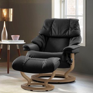 Relaxsessel STRESSLESS Reno Sessel Gr. Leder PALOMA, Classic Base Eiche, Relaxfunktion-Drehfunktion-Plus™System-Gleitsystem, B/H/T: 75 cm x 96 cm x 75 cm, schwarz (black paloma) Lesesessel und Relaxsessel mit Classic Base, Größe S, M & L, Gestell Eiche