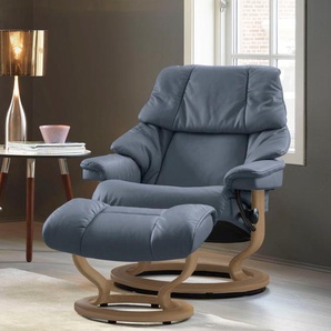 Relaxsessel STRESSLESS Reno Sessel Gr. Leder PALOMA, Classic Base Eiche, Relaxfunktion-Drehfunktion-Plus™System-Gleitsystem, B/H/T: 79 cm x 98 cm x 75 cm, blau (sparrow blue paloma) Lesesessel und Relaxsessel mit Classic Base, Größe S, M & L, Gestell