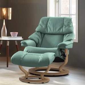 Relaxsessel STRESSLESS Reno Sessel Gr. Leder PALOMA, Classic Base Eiche, Relaxfunktion-Drehfunktion-Plus™System-Gleitsystem, B/H/T: 79 cm x 98 cm x 75 cm, grün (aqua green paloma) Lesesessel und Relaxsessel