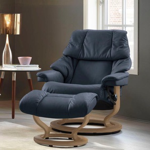 Relaxsessel STRESSLESS Reno Sessel Gr. Leder PALOMA, Classic Base Eiche, Relaxfunktion-Drehfunktion-Plus™System-Gleitsystem, B/H/T: 88 cm x 98 cm x 78 cm, blau (o x ford blue paloma) Lesesessel und Relaxsessel mit Classic Base, Größe S, M & L, Gestell