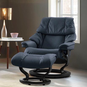 Relaxsessel STRESSLESS Reno Sessel Gr. Leder PALOMA, Classic Base Schwarz-L, Relaxfunktion-Drehfunktion-Plus™System-Gleitsystem, B/H/T: 88 cm x 98 cm x 78 cm, blau (o x ford blue paloma) Lesesessel und Relaxsessel