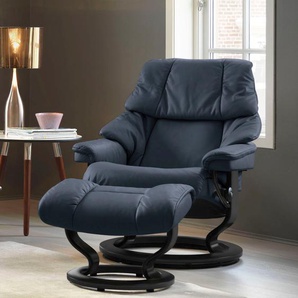Relaxsessel STRESSLESS Reno Sessel Gr. Leder PALOMA, Classic Base Schwarz-L, Relaxfunktion-Drehfunktion-Plus™System-Gleitsystem, B/H/T: 88 cm x 98 cm x 78 cm, blau (o x ford blue paloma) Lesesessel und Relaxsessel mit Hocker, Classic Base, Größe S, M & L,