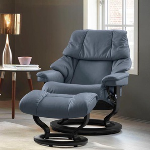 Relaxsessel STRESSLESS Reno Sessel Gr. Leder PALOMA, Classic Base Schwarz-M, Relaxfunktion-Drehfunktion-Plus™System-Gleitsystem, B/H/T: 79 cm x 98 cm x 75 cm, blau (sparrow blue paloma) Lesesessel und Relaxsessel