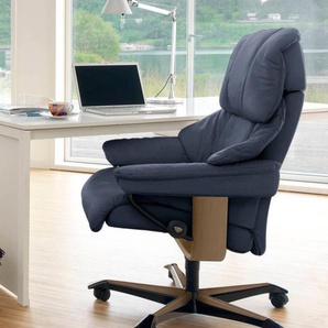 Relaxsessel STRESSLESS Reno Sessel Gr. Leder PALOMA, Home Office Base Eiche, Relaxfunktion-Drehfunktion-Plus™System-Gleitsystem-Höhenverstellung, B/H/T: 79 cm x 108 cm x 75 cm, blau (o x ford blue paloma) Lesesessel und Relaxsessel