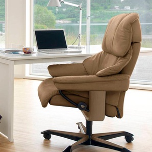 Relaxsessel STRESSLESS Reno Sessel Gr. Leder PALOMA, Home Office Base Eiche, Relaxfunktion-Drehfunktion-Plus™System-Gleitsystem-Höhenverstellung, B/H/T: 79 cm x 108 cm x 75 cm, braun (taupe paloma) Lesesessel und Relaxsessel mit Home Office Base, Größe M,