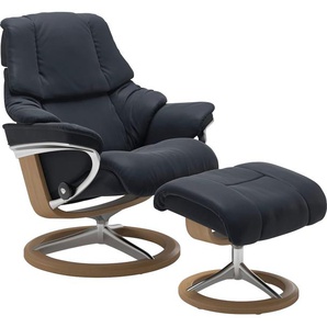 Relaxsessel STRESSLESS Reno Sessel Gr. Leder PALOMA, Signature Base Eiche, Relaxfunktion-Drehfunktion-Plus™System-Gleitsystem-BalanceAdapt™, B/H/T: 83 cm x 100 cm x 76 cm, blau (shadow blue paloma) Lesesessel und Relaxsessel