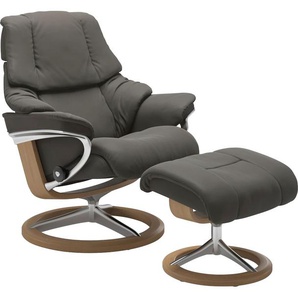 Relaxsessel STRESSLESS Reno Sessel Gr. Leder PALOMA, Signature Base Eiche, Relaxfunktion-Drehfunktion-Plus™System-Gleitsystem-BalanceAdapt™, B/H/T: 83 cm x 100 cm x 76 cm, grau (metal grey paloma) Lesesessel und Relaxsessel