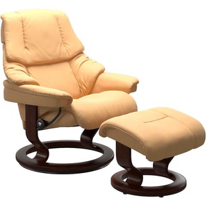 Relaxsessel STRESSLESS Reno Sessel Gr. Material Bezug, Material Gestell, Ausführung / Funktion, Maße B/H/T, gelb (yellow) Lesesessel und Relaxsessel mit Classic Base, Größe S, M & L, Gestell Braun