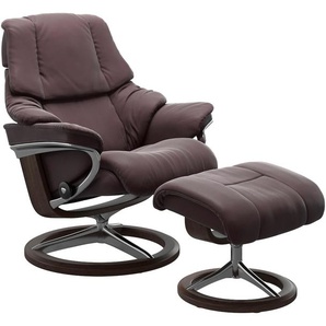 Relaxsessel STRESSLESS Reno Sessel Gr. Material Bezug, Material Gestell, Ausführung / Funktion, Maße B/H/T, rot (bordeaux) Lesesessel und Relaxsessel mit Hocker, Signature Base, Größe S, M & L, Gestell Wenge