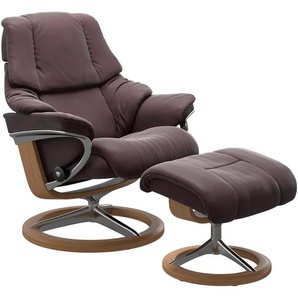 Relaxsessel STRESSLESS Reno Sessel Gr. Material Bezug, Material Gestell, Ausführung / Funktion, Maße, rot (bordeau) Lesesessel und Relaxsessel mit Hocker, Signature Base, Größe S, M & L, Gestell Eiche