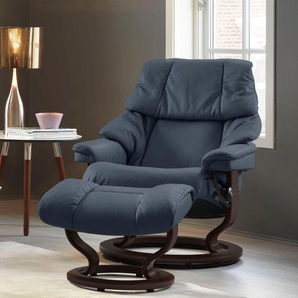 Relaxsessel STRESSLESS Reno Sessel Gr. Microfaser DINAMICA, Classic Base Braun-L, Relaxfunktion-Drehfunktion-Plus™System-Gleitsystem, B/H/T: 88 cm x 98 cm x 78 cm, blau (blue dinamica) Lesesessel und Relaxsessel mit Hocker, Classic Base, Größe S, M & L,