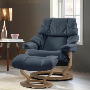 Relaxsessel STRESSLESS Reno Sessel Gr. Microfaser DINAMICA, Classic Base Eiche-L, Relaxfunktion-Drehfunktion-Plus™System-Gleitsystem, B/H/T: 88 cm x 98 cm x 78 cm, blau (blue dinamica) Lesesessel und Relaxsessel mit Hocker, Classic Base, Größe S, M & L,