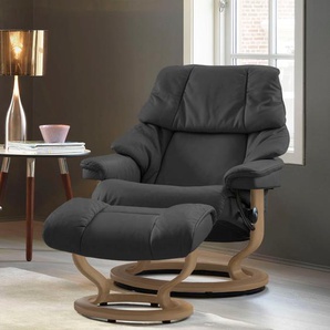 Relaxsessel STRESSLESS Reno Sessel Gr. Microfaser DINAMICA, Classic Base Eiche-M, Relaxfunktion-Drehfunktion-Plus™System-Gleitsystem, B/H/T: 79 cm x 98 cm x 75 cm, grau (charcoal dinamica) Lesesessel und Relaxsessel mit Hocker, Classic Base, Größe S, M &