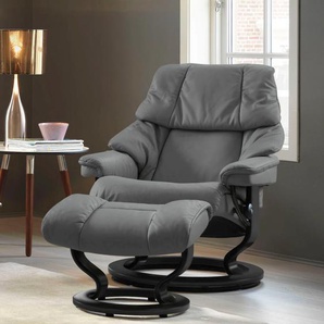 Relaxsessel STRESSLESS Reno Sessel Gr. Microfaser DINAMICA, Classic Base Schwarz-M, Relaxfunktion-Drehfunktion-Plus™System-Gleitsystem, B/H/T: 79 cm x 98 cm x 75 cm, grau (dark grey dinamica) Lesesessel und Relaxsessel