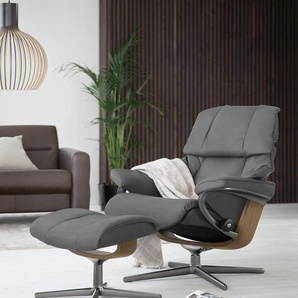 Relaxsessel STRESSLESS Reno Sessel Gr. Microfaser DINAMICA, Cross Base Eiche-S, Rela x funktion-Drehfunktion-Plus™System-Gleitsystem-BalanceAdapt™, B/H/T: 79 cm x 99 cm x 75 cm, grau (dark grey dinamica) Lesesessel und Relaxsessel